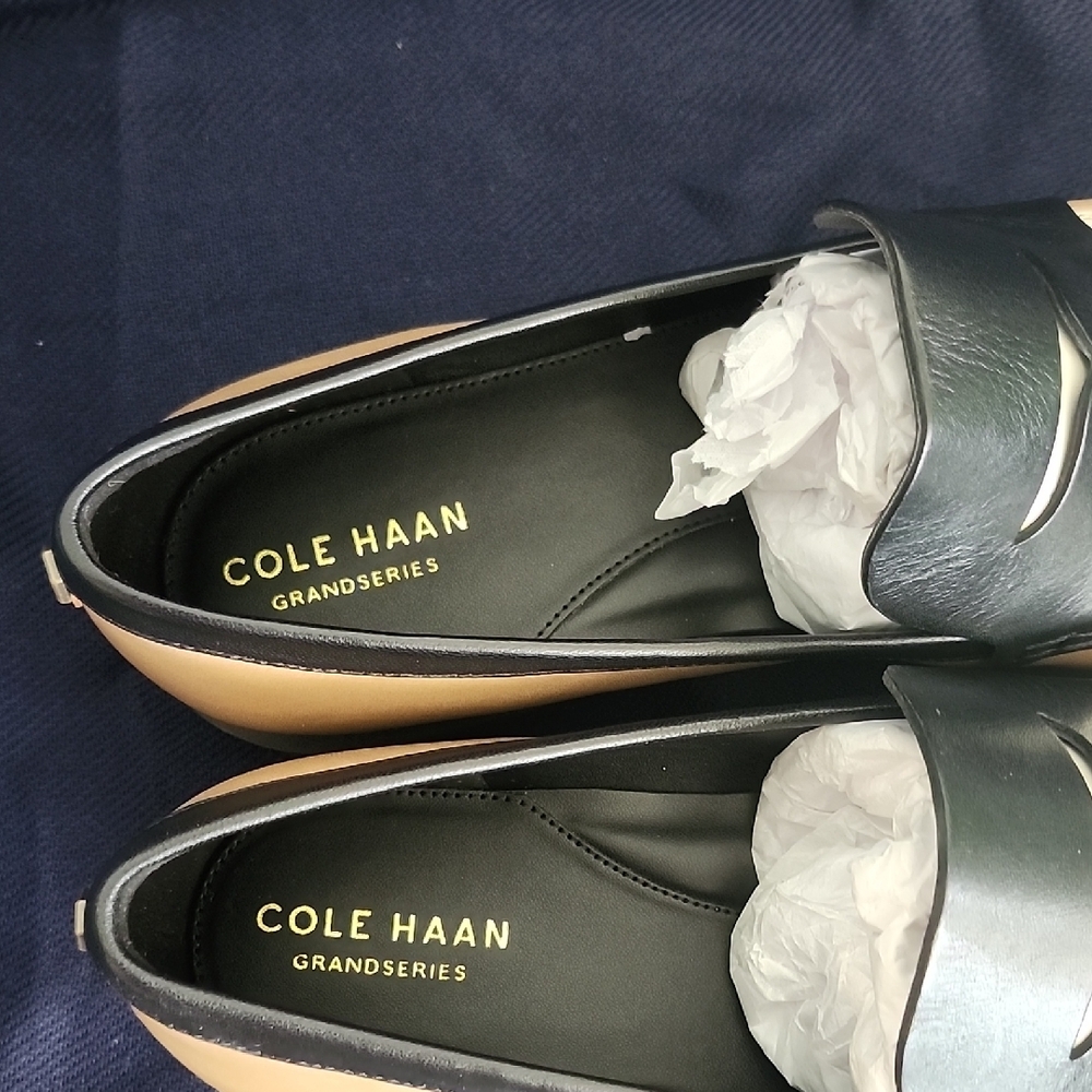 Cole Haan Tan and Black Slip-On Loafers with Modern Design - Picture 6 of 9